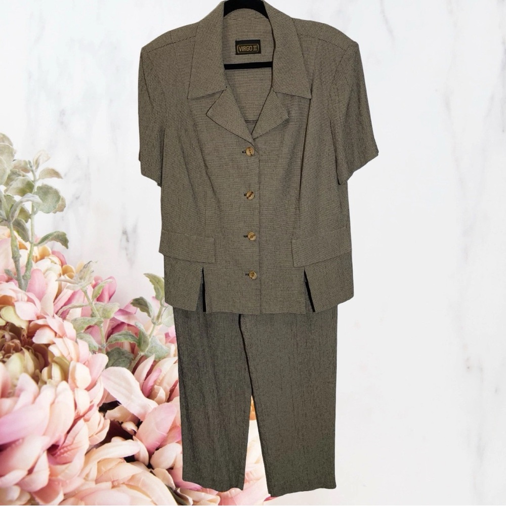 Virgo II Pant Suit Set Brown Heathered Rayon Sapporo Sz M Vintage